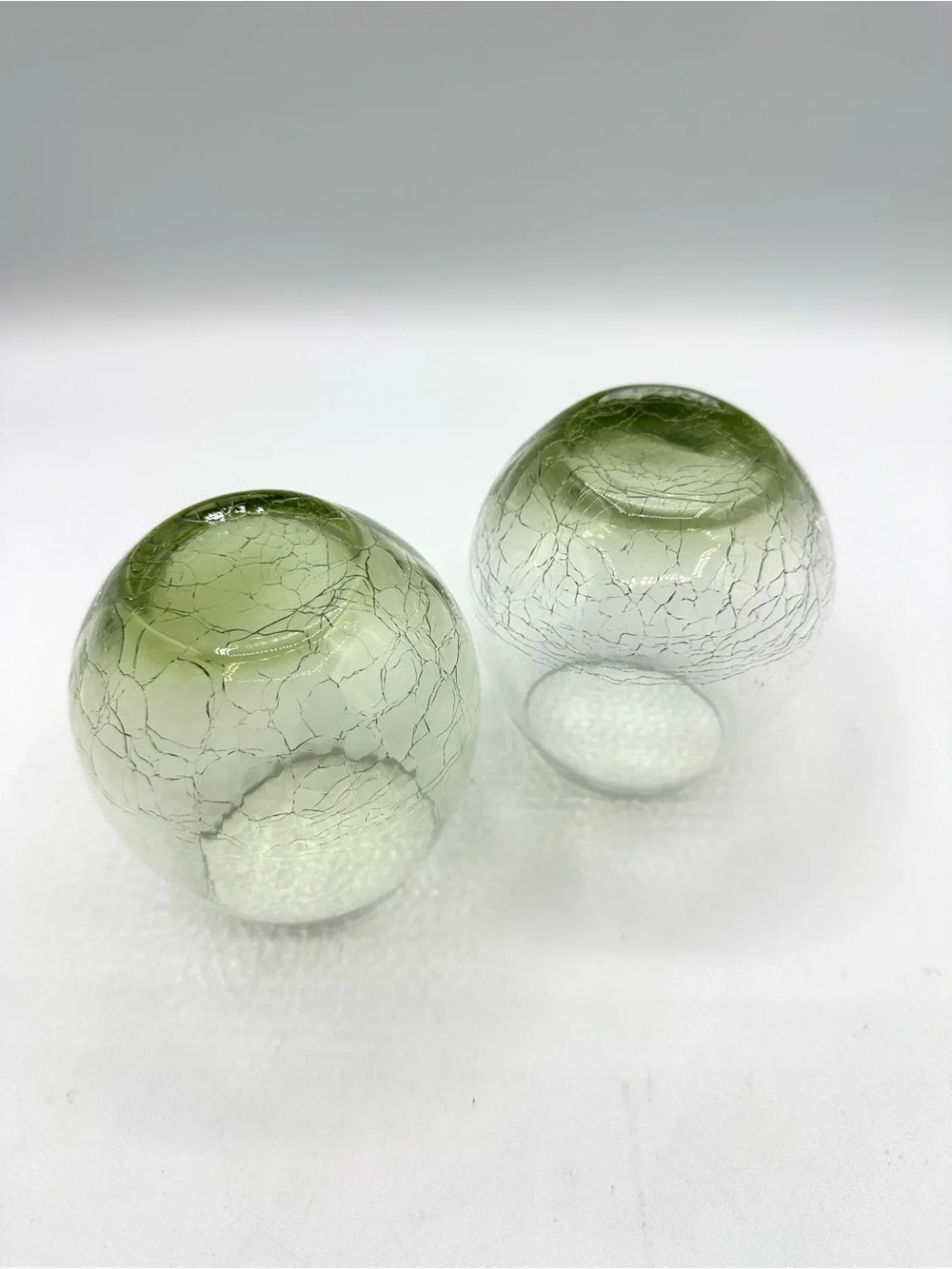 2- Pier 1 Crackle Stemless Wine Glasses, Green Ombre